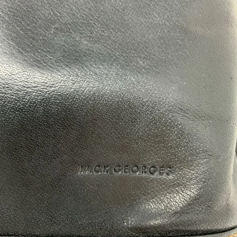 Jack Georges Voyager Black Leather Backpack Handbag Contrast Stitch Organize